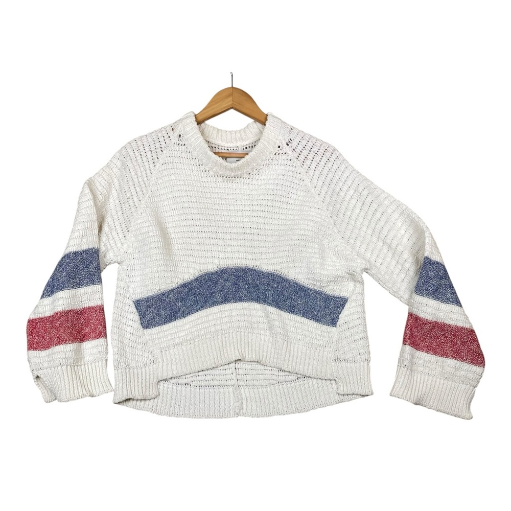 Zadig & Voltaire Women Knit Sweater Bea Openwork Striped White Cropped Size XS